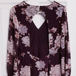 Forever 21 Maroon Beige Floral M Cut Maxi Dress